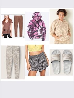 7 VS PINK EVERYDAY LOUNGE TIE DYE PERFECT FULL ZIP, PERFECT CREW BUNDLE  / L NWT